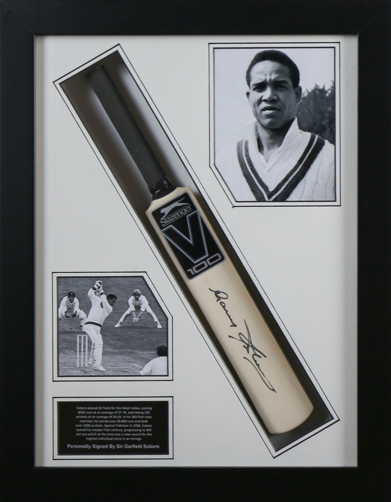 Garfield Sobers Signed Bat Framed Display - Memorabilia Framers Shop
